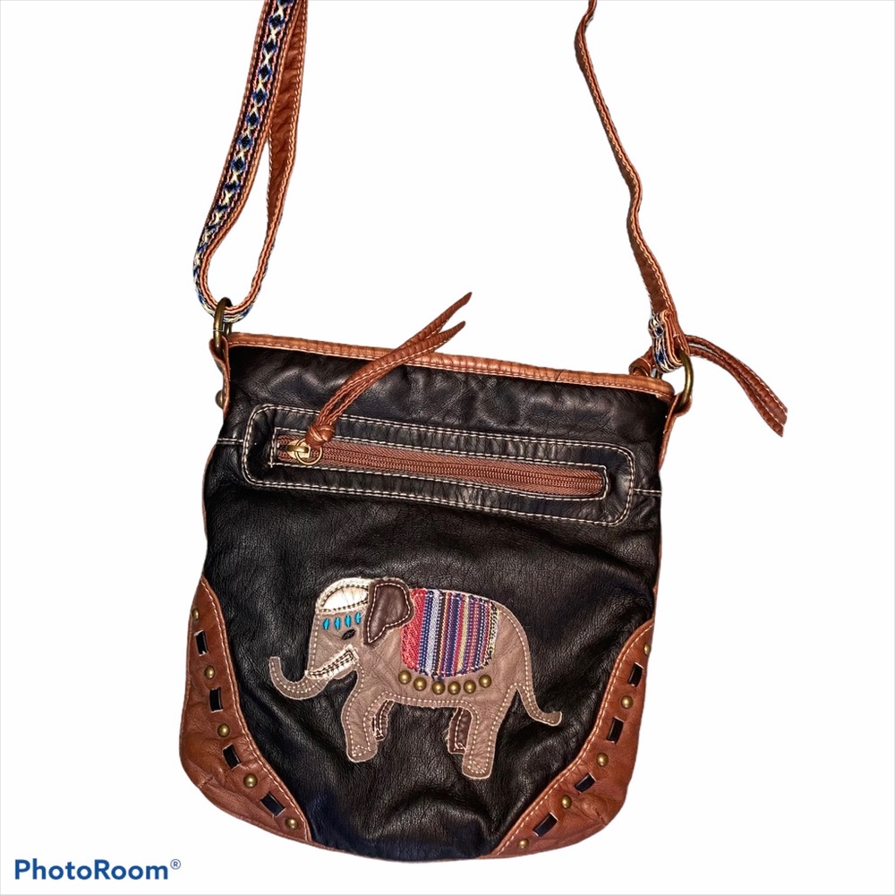 Vegan Leather Elephant Embroidered Cross B…